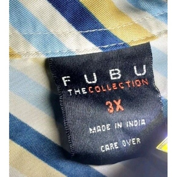 3XL Striped Button Down Shirt White Blue Gold, Fubu x Sean John, Embroidered - Picture 6 of 14